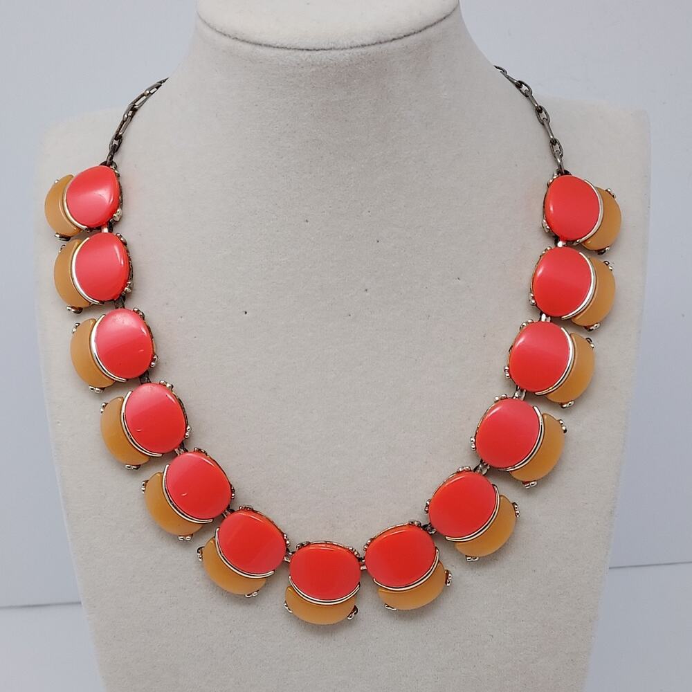 Vintage Thermoset Necklace Two Tone Orange Peach Silver Tone 16" MCM